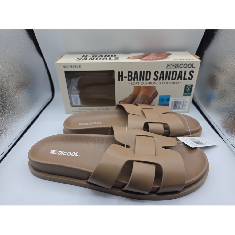 32 Degrees COOL Womens Size 10 Tan H-Band Soft Cushion Footbed Slide Sandals
